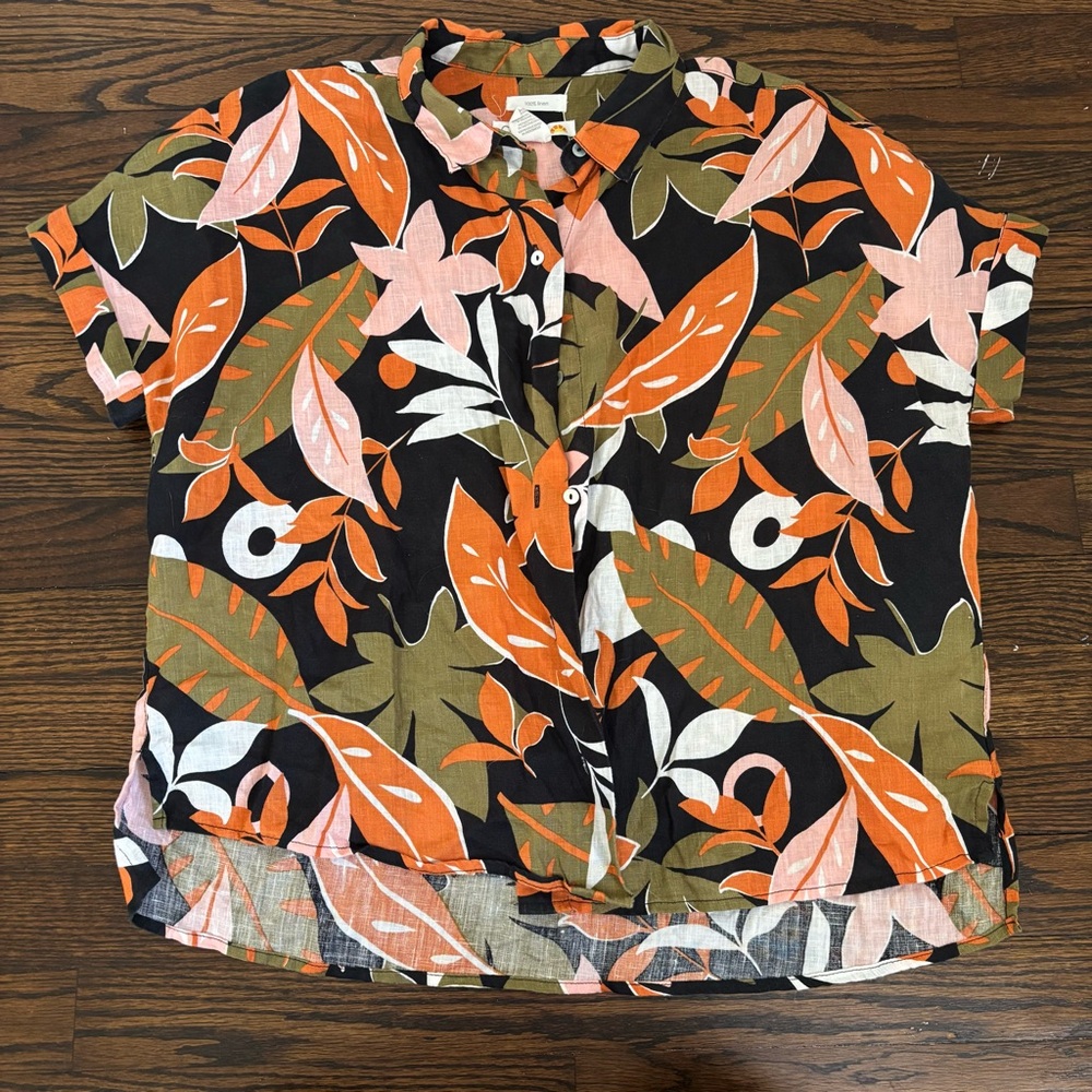 C&C California Leaf Print Shirt - Orange, Green, Black